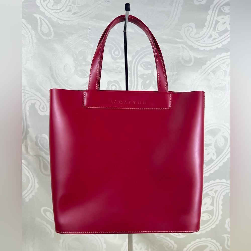 4212: Lamarthe Paris Red Leather Structured Mini Tote Top Handle Bag